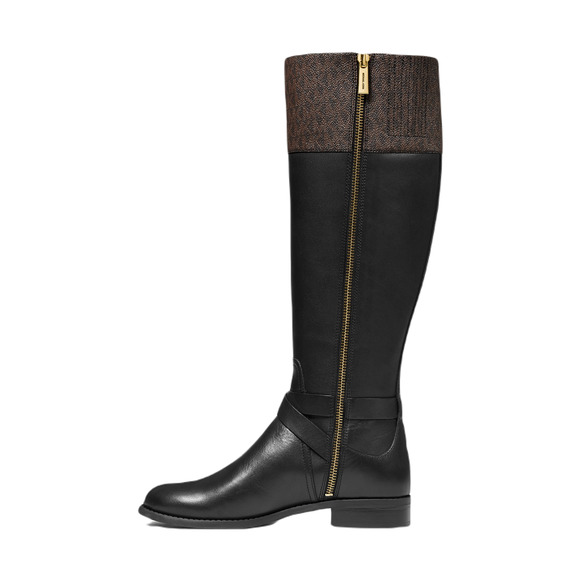 Michael Kors Kincaid Faux Leather & Logo Riding Boot Black/Brown Nib $375 - Picture 3 of 4
